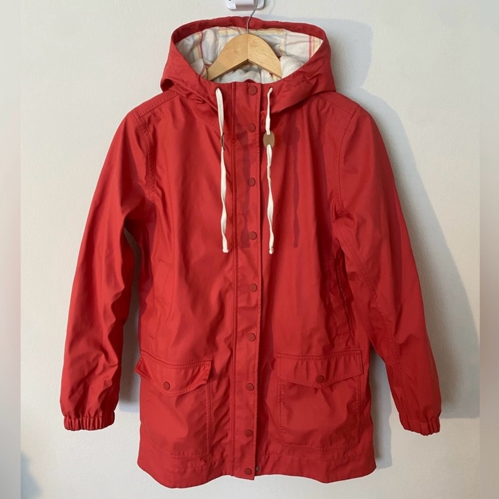 Marine Layer Red Hooded Lines Rain Jacket- Size XS